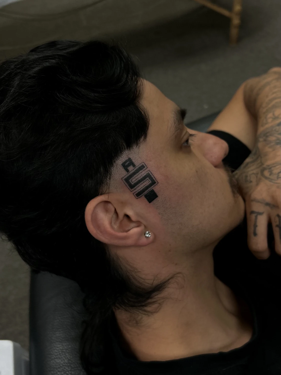 Blackwork face tattoo by Billy, San Jose CA