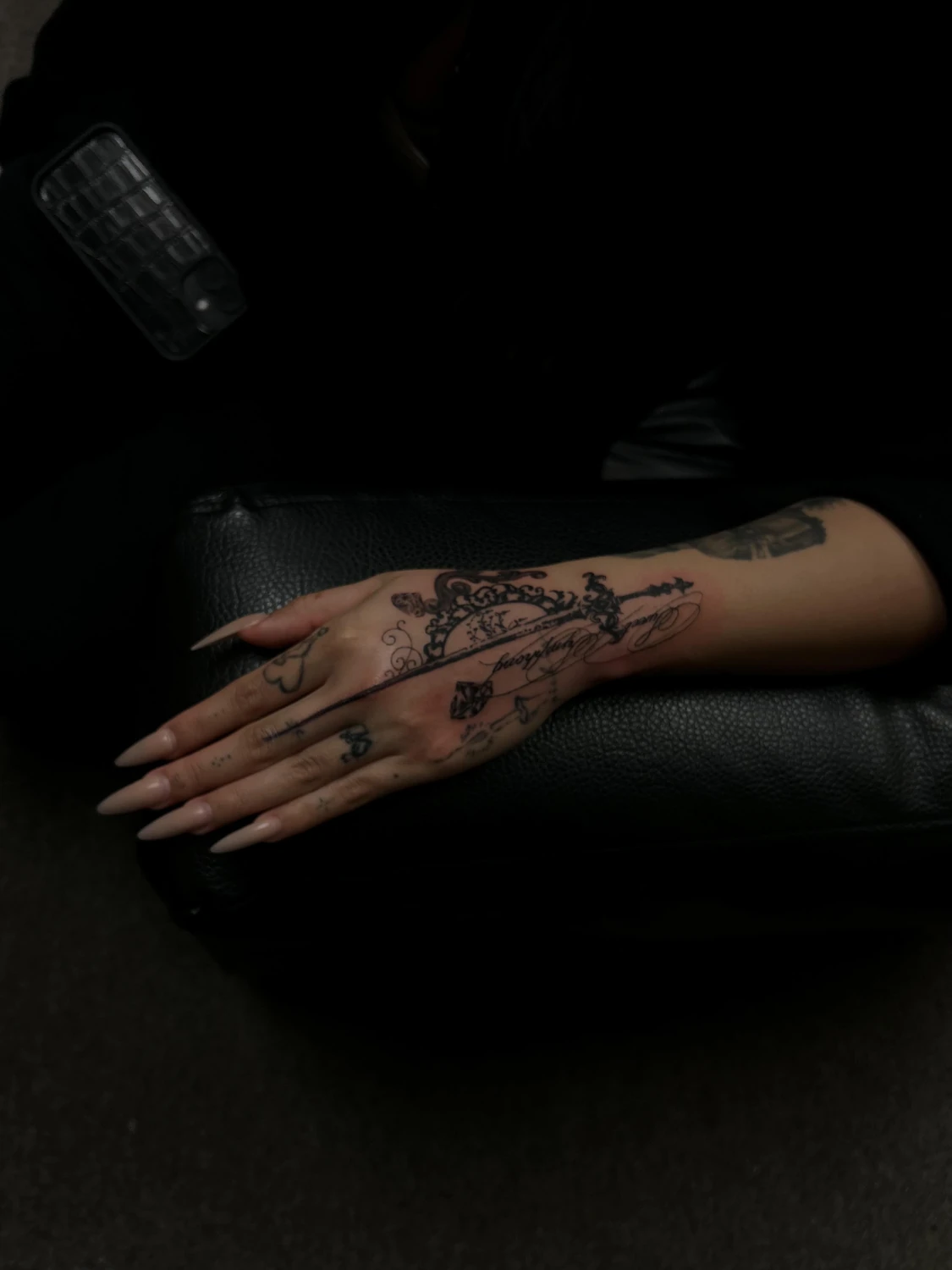 Lettering hand tattoo by Billy, San Jose CA